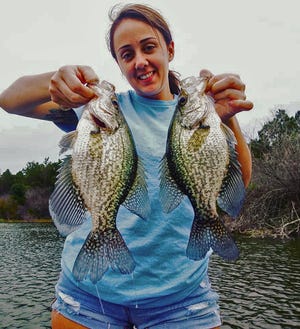 Brooke Hartley of Winter Haven caught these speckled perch on minnows at the Tenoroc Fish Management Area recently. [ PROVIDED BY GABE RIVERA ]