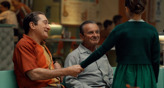 Robert De Niro, left, and Joe Pesci star in Martin Scorsese's "The Irishman." [Contributed by Netflix]