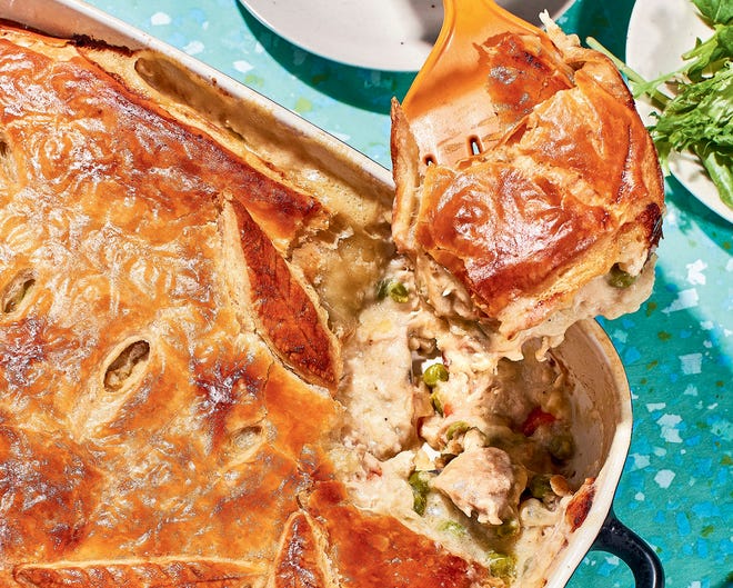 Frozen puff pastry and leftover turkey are the keys to this pot pie from “