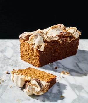 This sweet potato tea cake from the new edition of “Tartine” is topped with a meringue, which firms up in the oven. [Contributed by Gentl & Hyers]
