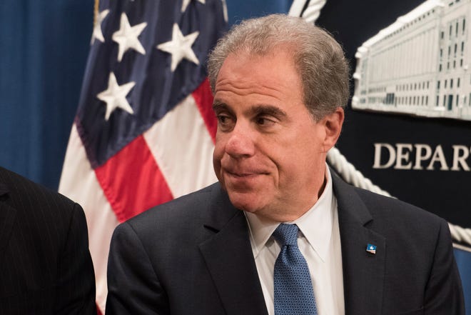 Justice Department Inspector General Michael Horowitz appears at the launch of the Procurement Collusion Strike Force at the Justice Department on Nov. 5 in Washington. The Justice Department is forming a special group of prosecutors and watchdogs from several agencies to fight bid-rigging, price fixing and other fraud that hurts competition in federal government contracting. [Cliff Owen/The Associated Press]