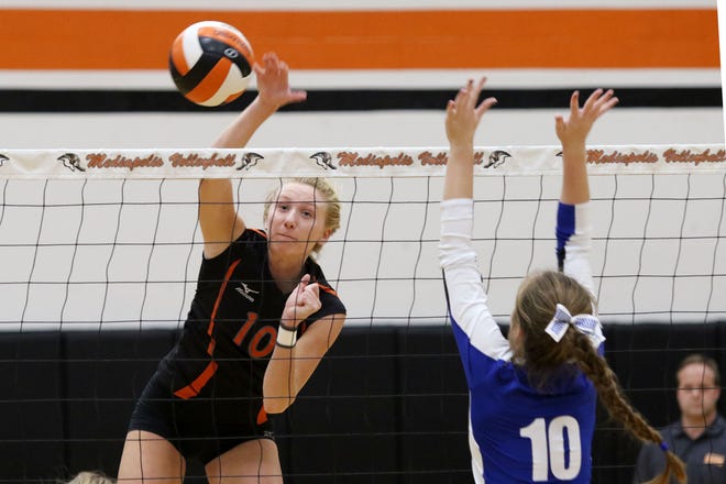 Mediapolis High School's Helaina Hillyard was named to the Class 2A first team all-state volleyball team by the Iowa Girls Coaches Association. [John Lovretta/thehawkeye.com]