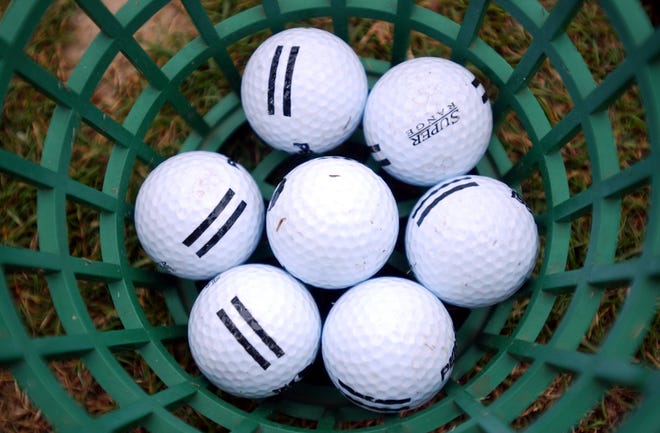 02-12-04, Tuscaloosa, Ala.., Golf balls at Ol Colony Golf Course on Watermelon Road Thursday afternoon. (Tuscaloosa News/Jason Getz)