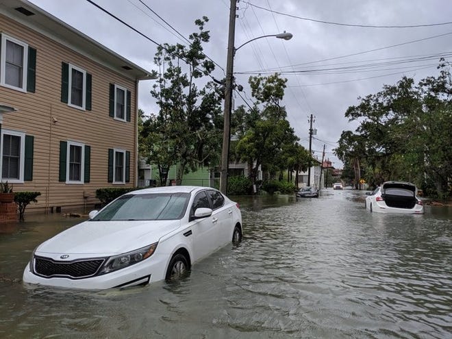 Downtown St. Augustine experiences some tidal flooding. Cordova Street downtown, between Bridge Street and St. Francis Street near Lake Maria Sanchez, is pictured here. [Carly Zervis/For The Times-Union]