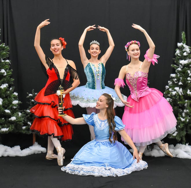 Ballet Wooster will be bringing the traditional holiday presentation of The Nutcracker back to the Wooster stage on Saturday, December 7 at 7 p.m. and Sunday, Dec. 8 at 2:00 p.m. at the Wooster High School Performing Arts Center. The cast includes, from left, standing, Neena Shell as Spanish, Isabel Smith as Ballerina Doll and Chloe Gettles as Flower; and, seated, Lizzie Meyer as Clara.