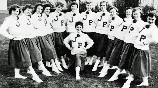 Here are the Jamaica Plain High School cheerleaders from 1956. To learn more about the fascinating history of this neighborhood, visit the Jamaica Plain Historical Society. Check online at www.jphs.org.