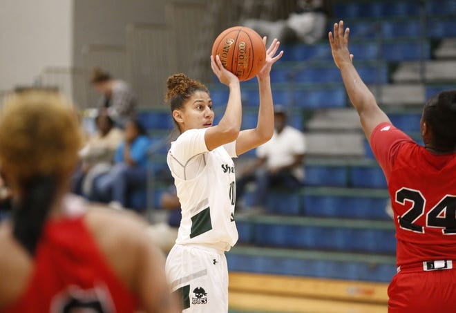 Cierria Cunningham, a graduate of Hillcrest High, plays for Shelton State against East Mississippi Monday, Nov. 25, 2019. [Staff Photo/Gary Cosby Jr.]