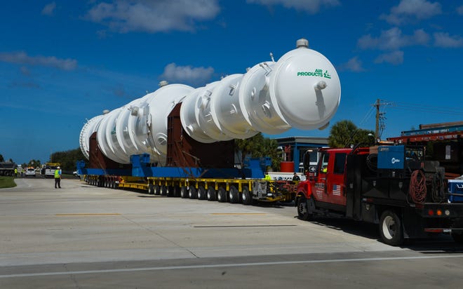 In September 2016, Air Products rolls out its first liquid natural gas heat exchanger manufactured at its Manatee County plant. The county offered the company incentives to build the plant across U.S. 41 from Port Manatee. [Herald-Tribune archive / Dan Wagner]