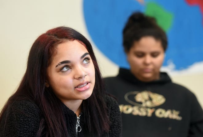 Jasmine Pitts, 14, discusses about how her life has changed for the better since she began attending Bud Carlson Academy in Rochester. The alternative high school is in the process of becoming trauma-skilled certified by the National Dropout Prevention Center. [Deb Cram/Seacoastonline]
