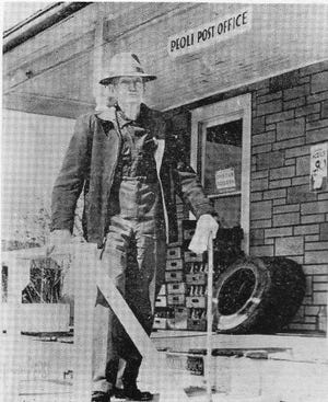 Baseball legend Denton “Cy” Young leaves the post office in Peoli in this undated photo. (Photo courtesy Newcomerstown Historical Society)