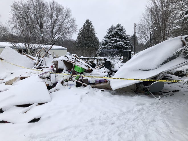 The aftermath of the trailer explosion Sunday at the Quiet Valley Trailer Park in Vernon Center. [SUBMITTED PHOTO]