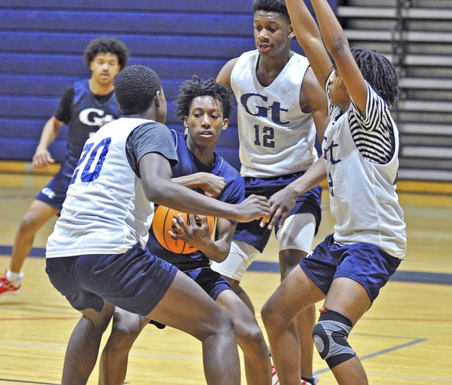 Grovetown players run through drills during practice on Wednesday, Dec. 4, 2019. The Warriors have already gotten four wins on the season, surpassing last year's 3 wins all season. [WYNSTON WILCOX/THE AUGUSTA CHRONICLE]