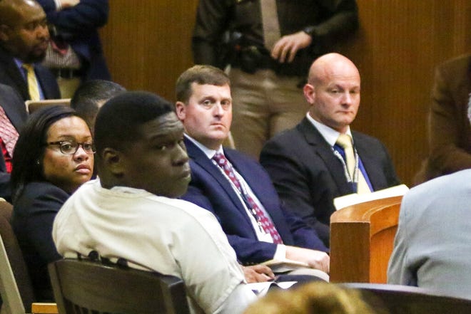 Ibrahim Yazeed, second left, appears in court for a hearing on the abduction and slaying of college student Aniah Blanchard, on Wednesday, Nov. 20, 2019 in Opelika. (Hannah Lester/Opelika-Auburn News via AP, Pool)