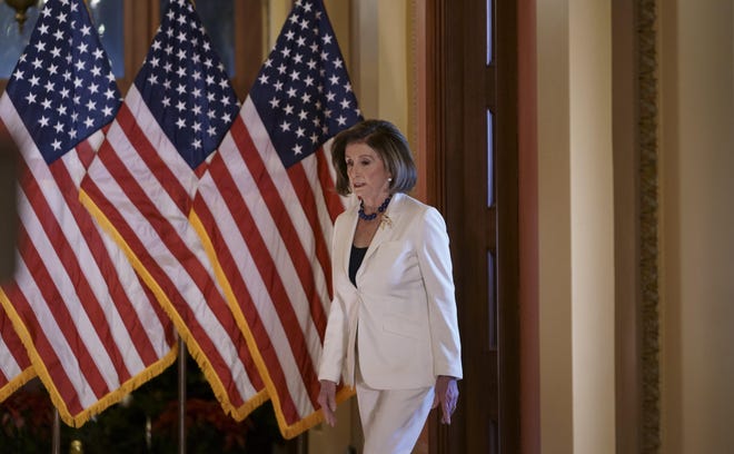 Speaker of the House Nancy Pelosi, D-Calif., arrives at the Capitol on Thursday. Pelosi announced that the House is moving forward to draft articles of impeachment against President Donald Trump. [AP PHOTO/J. SCOTT APPLEWHITE]