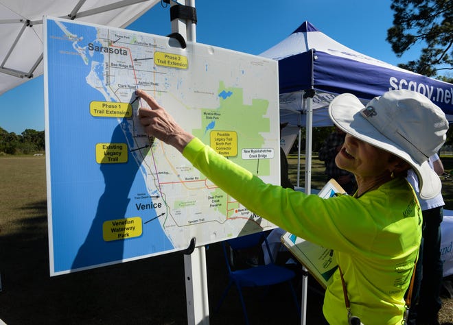 Friends of Legacy Trail director Carla Martin explains the future phases of the trail's construction in 2018. [HERALD-TRIBUNE ARCHIVE]