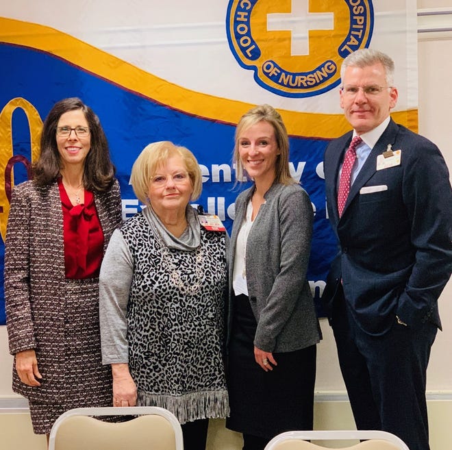 Pictured from the left are: Dean of Mennonite College of Nursing at ISU, Judy Neubrander; Graham Hospital School of Nursing Director, Sue Livingston; Vice President of Quality, Allison Sours and President & CEO of Graham Hospital, Bob Senneff.

Not pictured is ISU President Larry Dietz. [Deb Robinson/Daily Ledger]