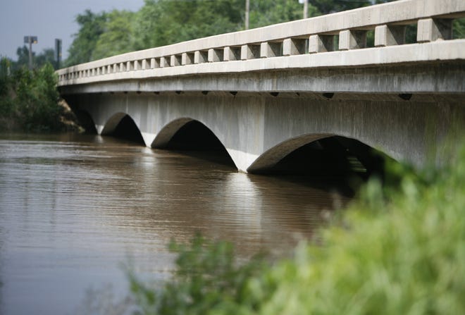 An engineering study exploring reducing flooding on Buhler Road suggests repacing this bridge over the Little Arkansas River, as well as raising the road south of it, at a combined cost of nearly $4.5 million. [File/Hutchnews]