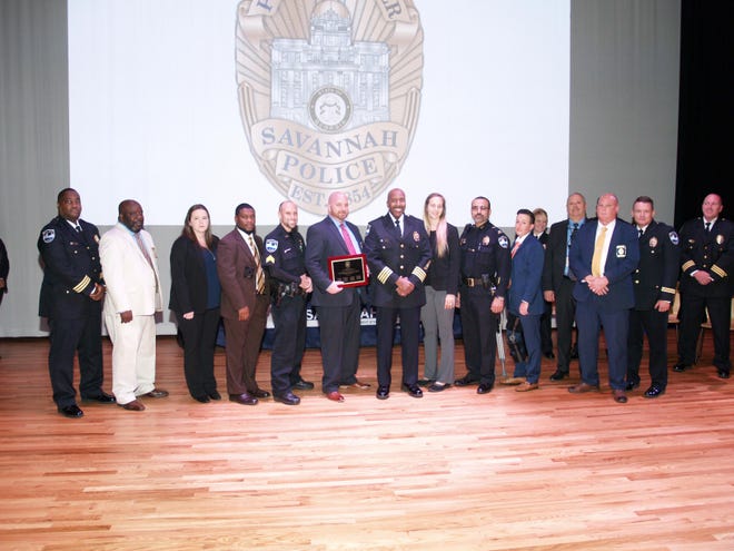 Savannah police’s Homicide Unit is honored at a ceremony on Tuesday. [Courtesy Savannah police]