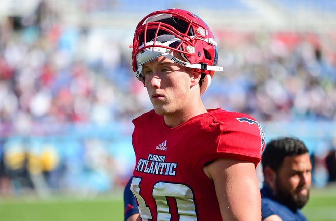 Florida Atlantic tight end Harrison Bryant looks on during a 49-6 victory over UAB in the Conference USA Championship game on Saturday, Dec. 7, 2019 in Boca Raton. [JEFF ROMANCE/palmbeachpost.com]