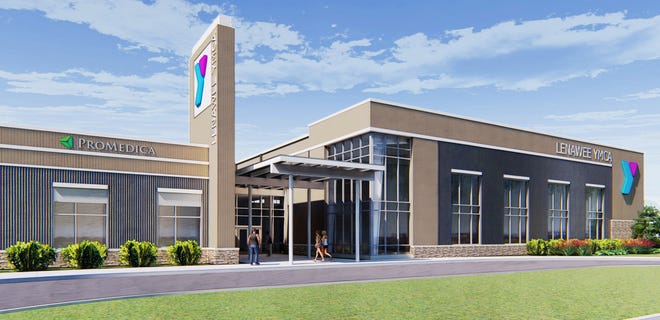 This rendering shows the exterior of the new YMCA facility being built on North Adrian Highway in Adrian Township. [The Collaborative illustration]