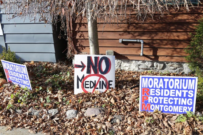 Anti-warehouse signs are displayed in the Village of Montgomery. [HELU WANG/TIMES HERALD-RECORD]