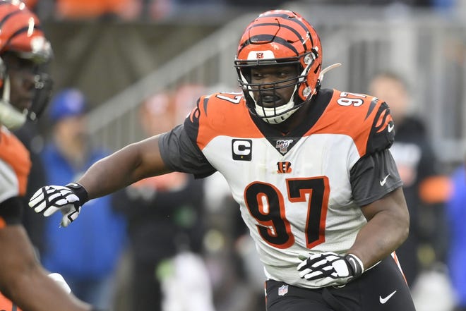 Bengals defensive tackle Geno Atkins, in action against the Browns last week, has 4.5 sacks to go with 40 tackles and eight quarterback hits this season. [AP / David Richard]