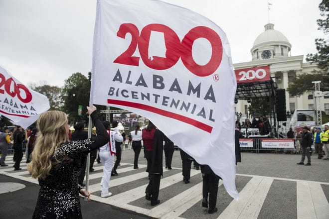 The Bicentennial marching band takes part in the Alabama Bicentennial parade in Montgomery, Ala., on Saturday, Dec. 14, 2019. /Montgomery Advertiser via AP)