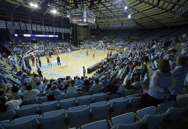 From 1965-86, Carmichael Auditorium was home for North Carolina’s men’s basketball program. The Tar Heels, who have a 170-20 record at the venue, will return Sunday to face Wofford. [Gerry Broome/The Associated Press]