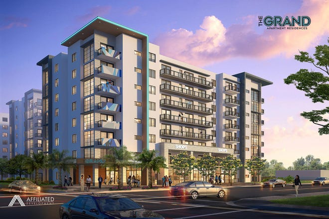 The Grand, a planned eight-story apartment set for West Palm Beach.