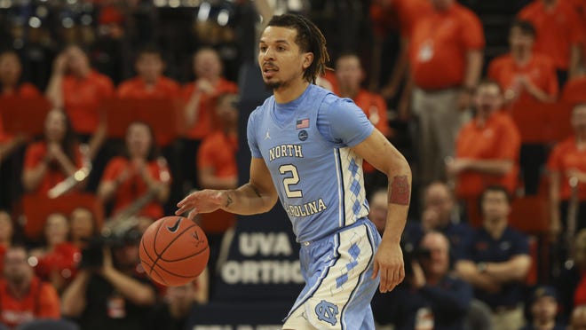 After undergoing knee surgery on Monday, North Carolina guard Cole Anthony (2) is expected to miss the next 4-6 weeks. [Steve Helber/The Associated Press]