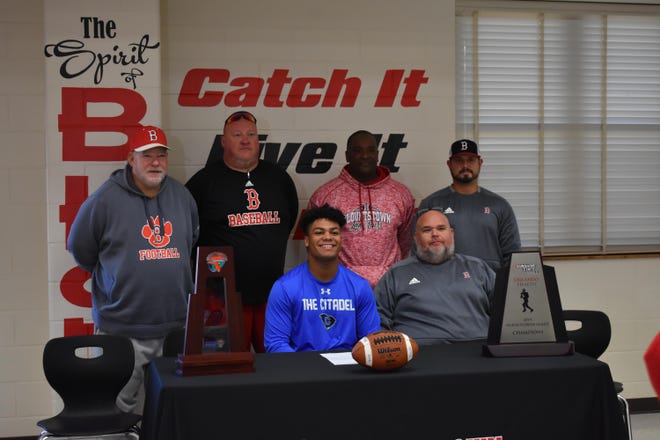 Blountstown football player Carson Hatchett signed a letter of intent to play college football for The Citadel during a National Signing Day ceremony on Wednesday at Blountstown HIgh School. [SUBMITTED PHOTO]