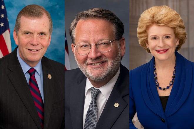 From left, U.S. Rep. Tim Walberg, R-Tipton, U.S. Sen. Gary Peters, D-Mich., and U.S. Sen. Debbie Stabenow, D-Mich.
