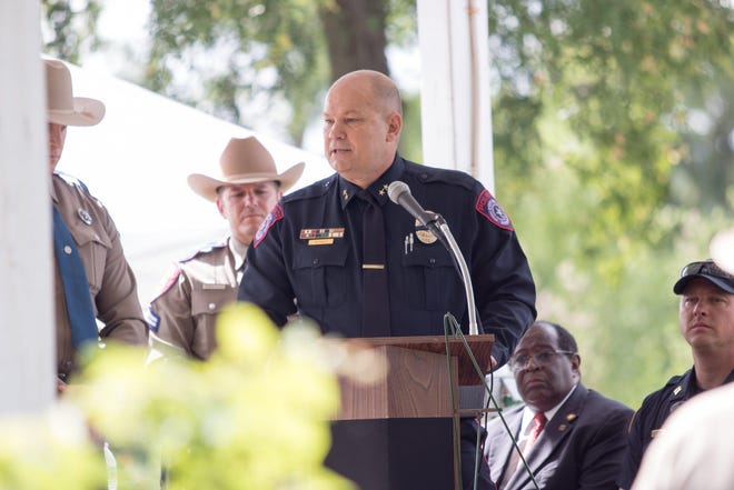 Bastrop Police Chief James Altgelt address the audience at the Bastrop County Peace Officers Memorial Ceremony honoring fallen officers in May at Fairview Cemetery. [COURTESY OF CITY OF BASTROP]