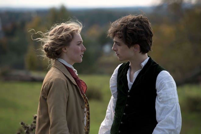 Laurie (Timothée Chalamet) believes he and Jo (Saorsie Ronan) were made for each other; she doesn’t. [Columbia]