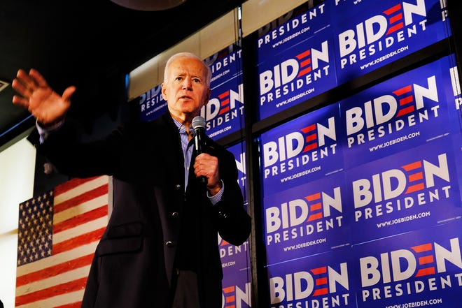 Former Vice President Joe Biden speaks to a large gathering of supporters during a presidential campaign stop at The Community Oven in Hampton. [Rich Beauchesne/Seacoastonline, file]