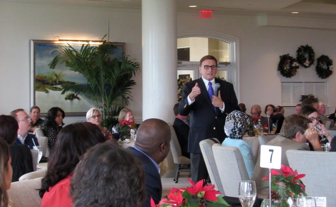 John Mica, who represented Florida's 7th congressional district in the U.S. House of Representatives from 1993 to 2017, shares stories from more than 20 years in Congress as guest speaker for the December Flagler Tiger Bay Club meeting on Wednesday, Dec. 18, 2019, at Hammock Dunes Club. [Photo provided]