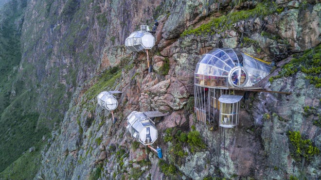 Skylodge Adventure Suites is made up of clear pods hanging above the Sacred Valley in Cusco, Peru. [Contributed by Natura Vive]