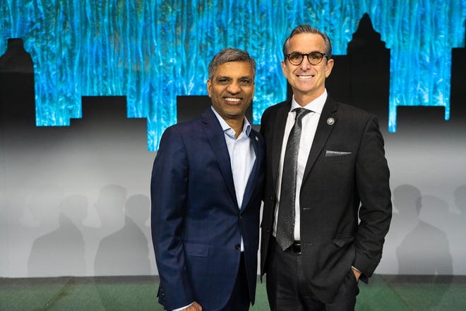 Mahesh Ramanujam and Marshall Gobuty at Greenbuild 2019. [Submitted photo]