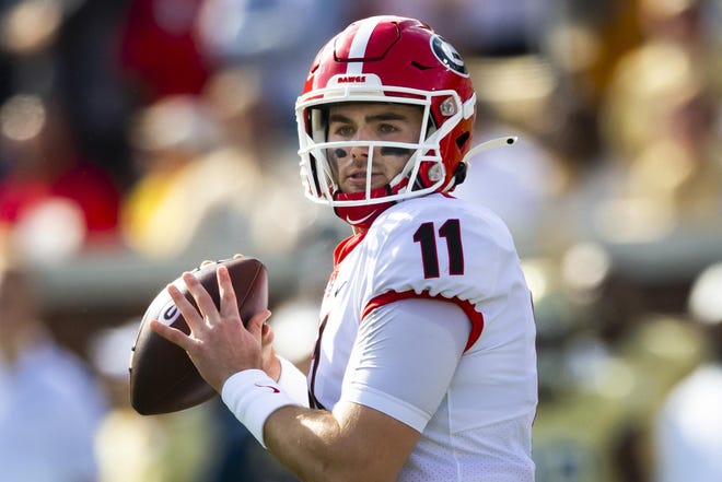 Georgia quarterback Jake Fromm looks to pass against Georgia Tech on Nov. 30 in Atlanta. The Bulldogs face Baylor in the Sugar Bowl on Jan. 1 in New Orleans. [JOHN AMIS/AP FILE PHOTO]