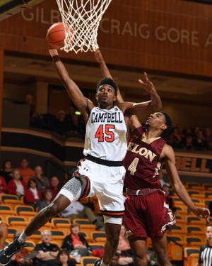Campbell sophomore Cedric Henderson Jr. (45) has thrived in his first 11 games for the Camels. He’s reached double figures in five of the last six games. [Photo by Bennett Scarborough]