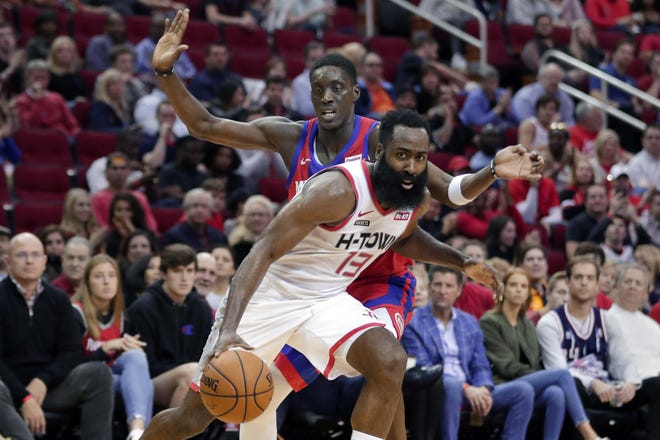 James Harden (13) is averaging 38.8 points and 7.5 assists per game for Houston this season. He will lead the Rockets against Golden State on Christmas Day. [Michael Wyke/The Associated Press]