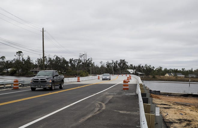 The bridge on County Road 2297 near Laird Bayou on Tuesday. The bridge opened Monday after closing in 2018. [JOSHUA BOUCHER/THE NEWS HERALD]