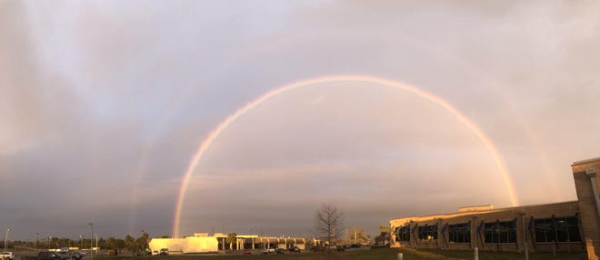 Jodi Philips emailed this photo of a full rainbow at Tyndall Air Force Base on Monday. [CONTRIBUTED]