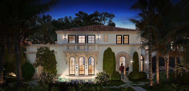 A rendering shows the facade of 113 Atlantic Avenue in Palm Beach. The house is under contract after being priced at $11.9 million, according to the local multiple listing service. [Rendering courtesy Premier Estate Properties]