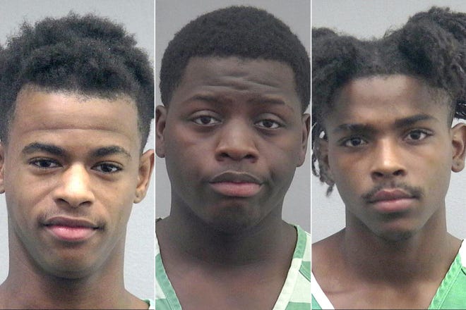 From left, John Gabe Gaddy, Jamari Deon Lee and Kendrick Johnson. [Alachua County jail]