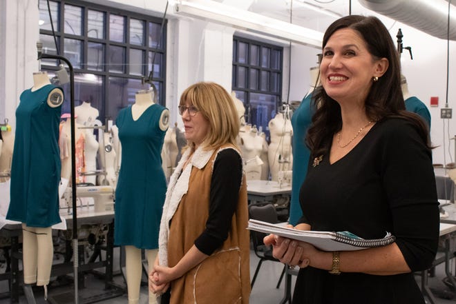 Michele Bergamesca, left, and Diane Bean, founders of This One Dress, in the studio at CCAD.