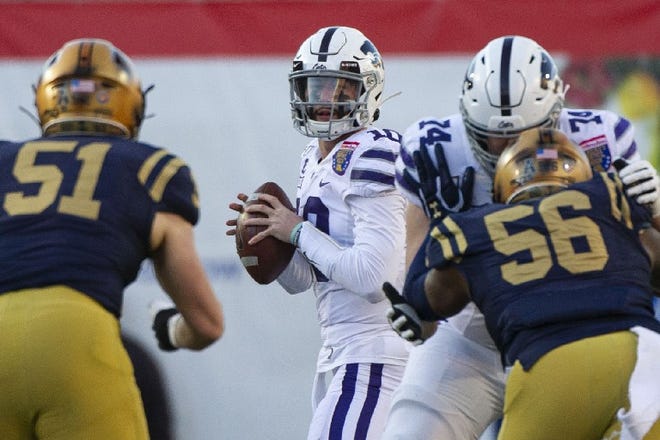 Kansas State quarterback Skylar Thompson completed 10 of 14 passes for 124 yards against Navy on Tuesday in the Wildcats' 20-17 loss at the Liberty Bowl in Memphis, Tenn. [Justin Ford/USA TODAY Sports]