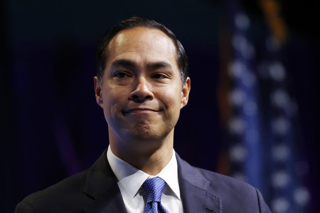 FILE - In this Oct. 28, 2019 file photo, former Housing and Urban Development Secretary and Democratic presidential candidate Julian Castro speaks at the J Street National Conference in Washington. (AP Photo/Jacquelyn Martin)