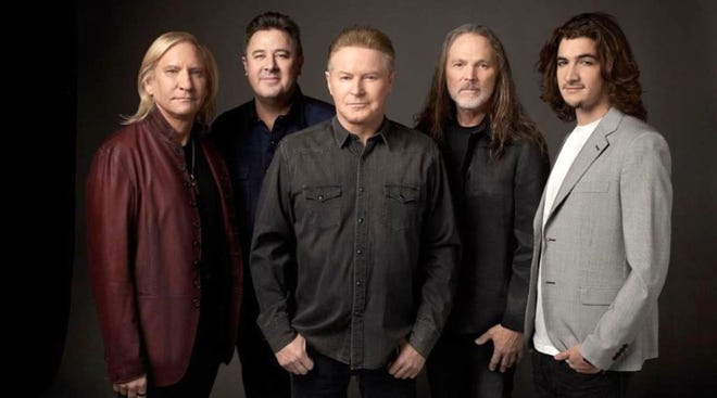The Eagles will play part of their Hotel California 2020 Tour at 8 p.m. March 1 at American Airlines Center in Dallas. The band features Joe Walsh, from left, Vince Gill, Don Henley, Timothy B. Schmit and Deacon Fry. [PHOTO COURTESY OF THE EAGLES]