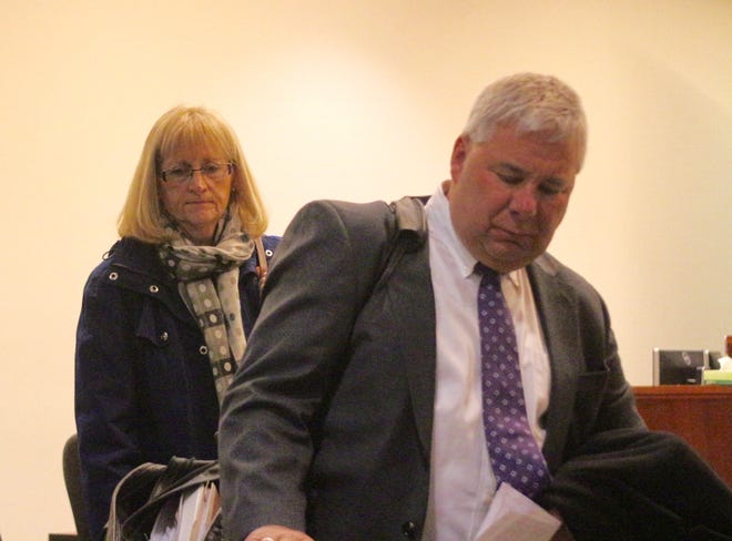 Barbara Chance and her lawyer walk out of the courtroom after Chance pleaded no contest to charges of perjury and accessory after the fact on Jan. 6, 2020. [Carolyn Muyskens/Sentinel Staff]